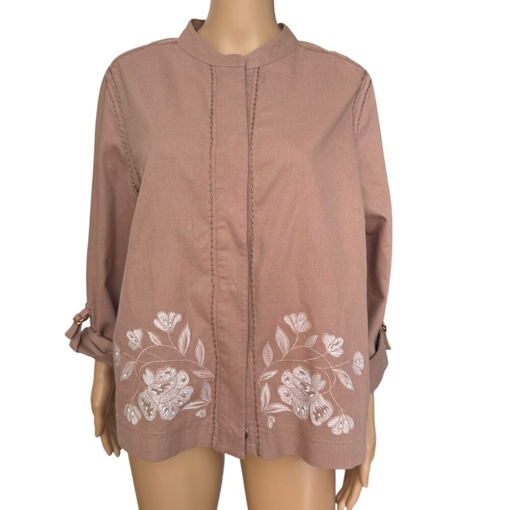 Chico's Dusty Rose Embroidered Collarless Blazer